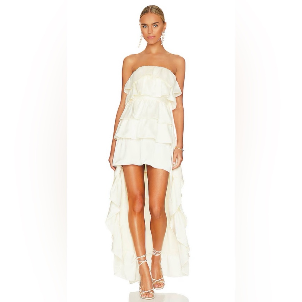 WeWoreWhat Tiered Satin Ruffle High Low Dress (new with tags, never opened)